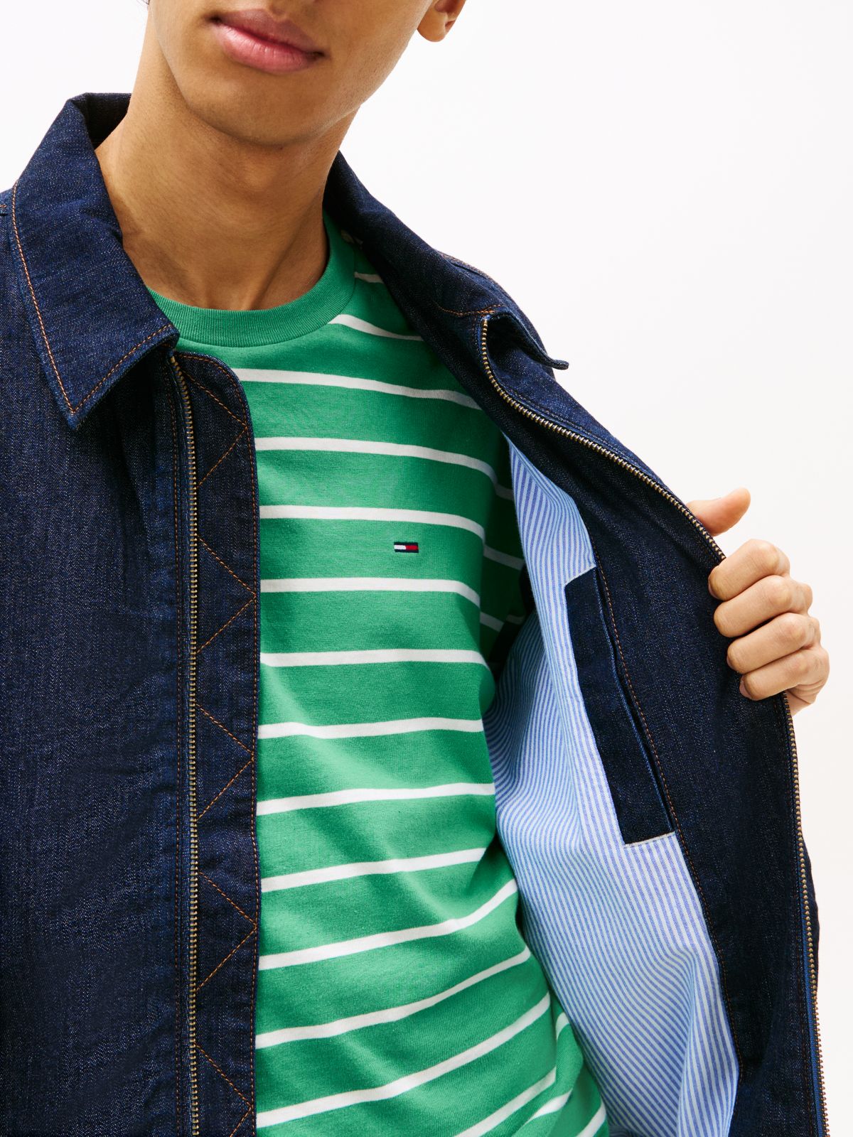 Chambray Denim Harrington Jacket — Blue