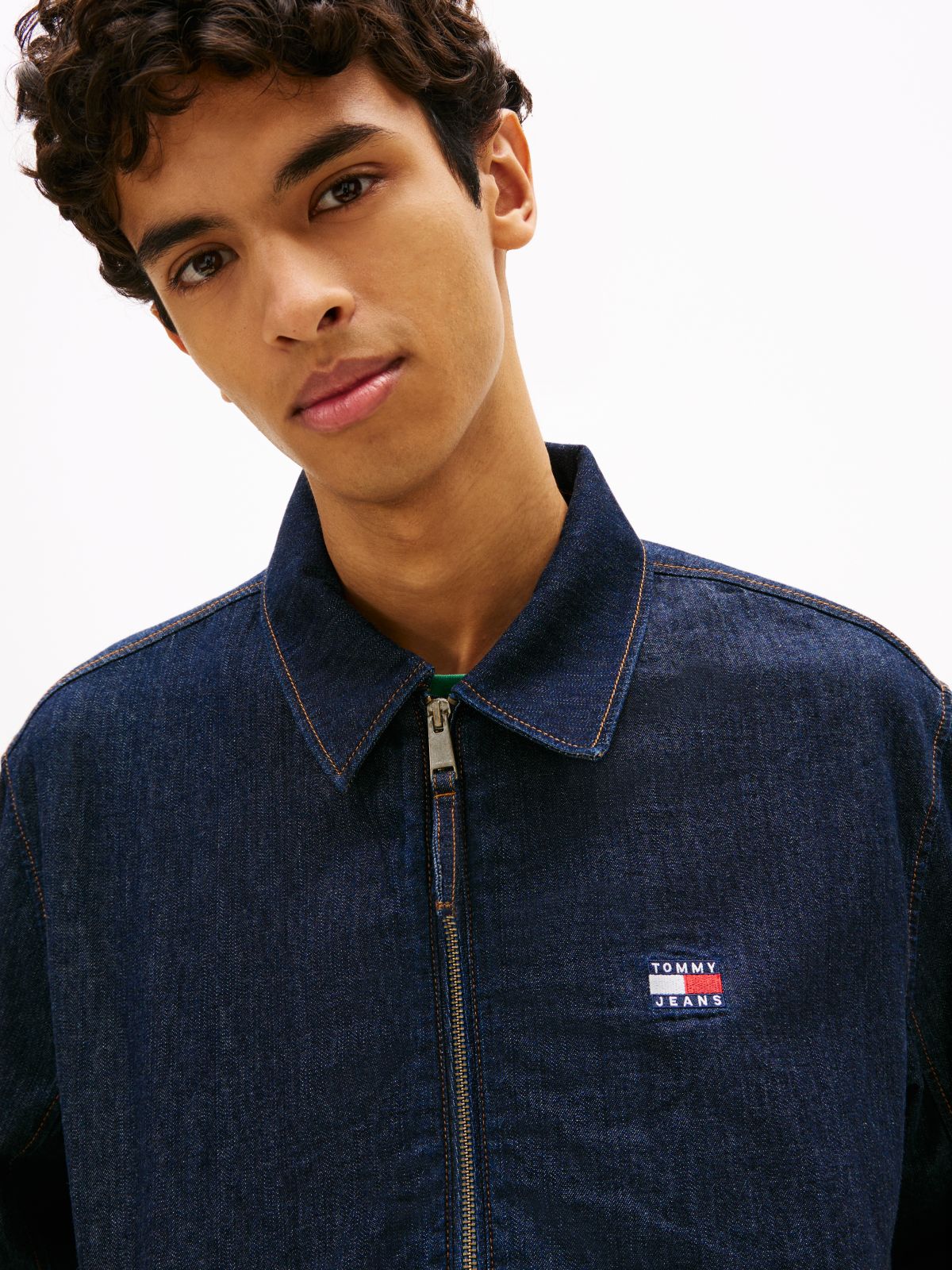 Chambray Denim Harrington Jacket — Blue