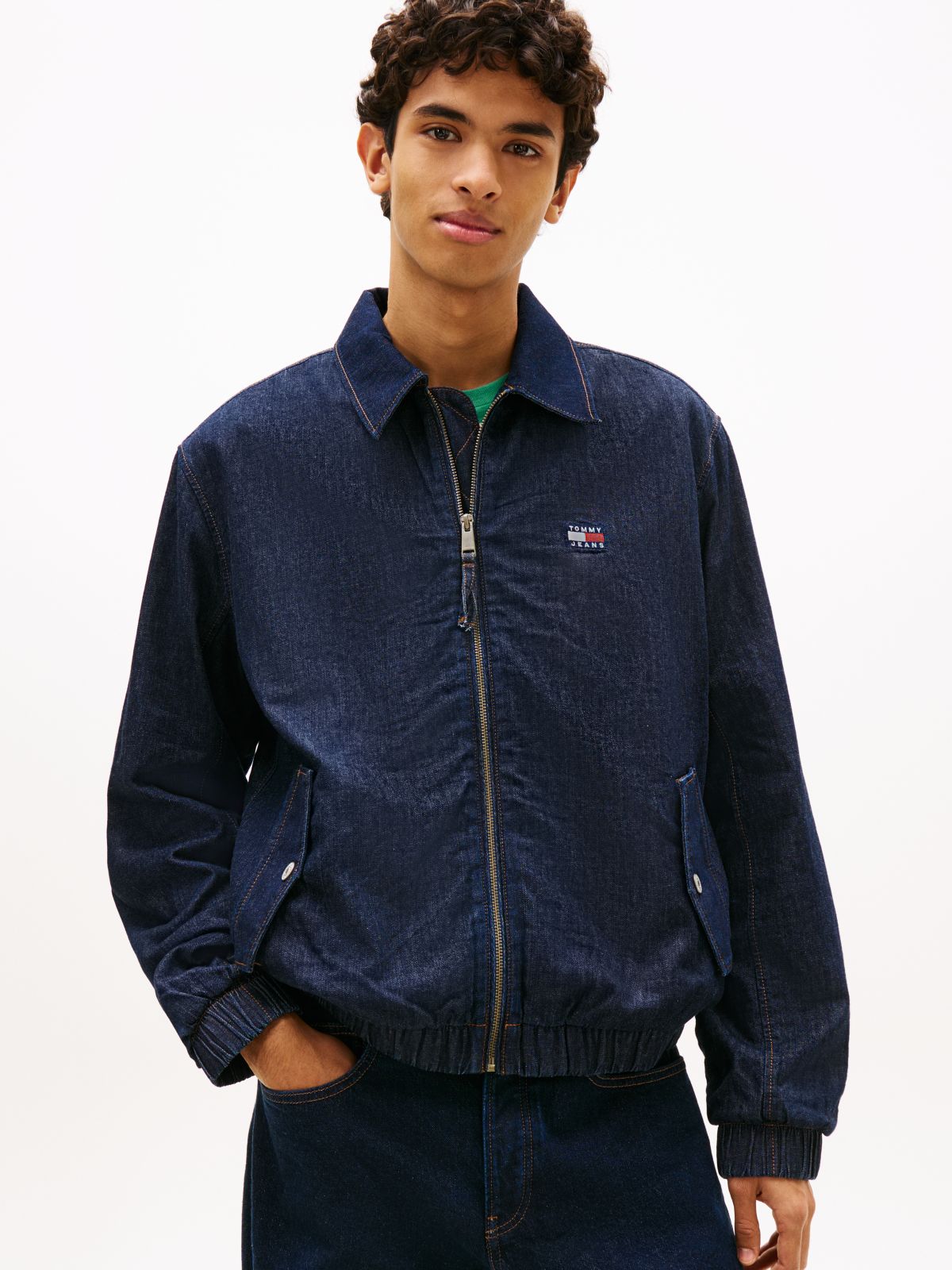 Chambray Denim Harrington Jacket — Blue
