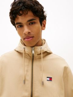 Herringbone Twill Relaxed Zip-Thru Hooded Jacket — Beige 2