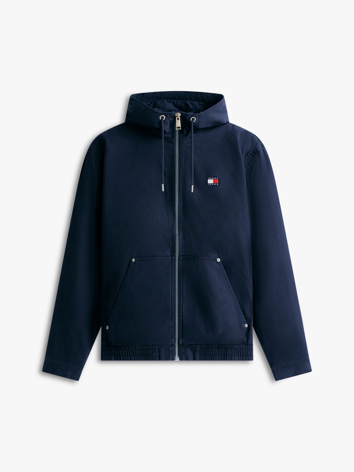 Herringbone Twill Relaxed Zip-Thru Hooded Jacket — Black