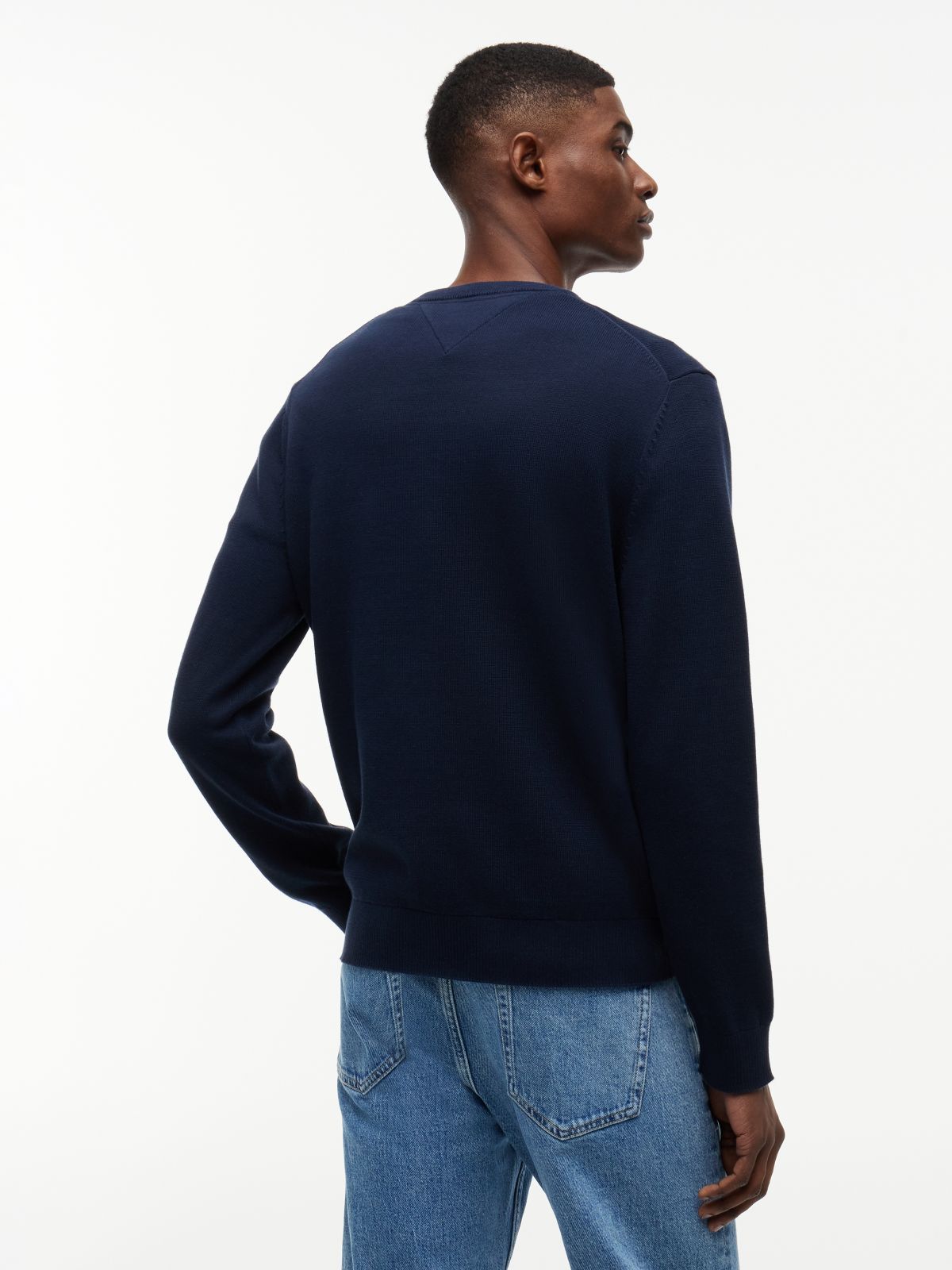 Tommy Flag Embroidery Lightweight Slim Jumper — Blue