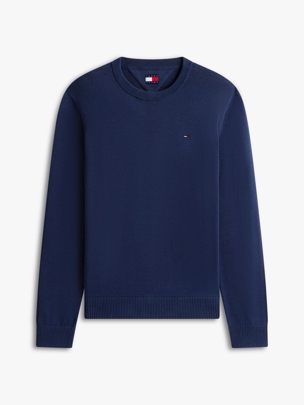 Tommy Flag Embroidery Lightweight Slim Jumper — Blue