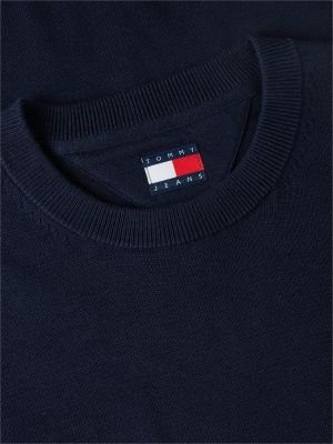 pull slim tommy flag léger à broderie bleu pour hommes tommy jeans