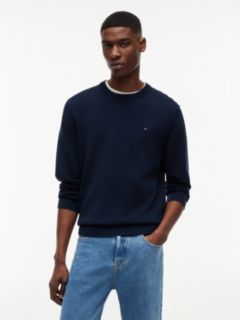 Tommy Flag Embroidery Lightweight Slim Jumper — Blue 1