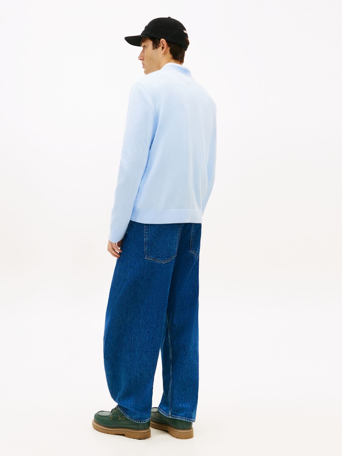Tommy Flag Embroidery Lightweight Slim Jumper — Blue