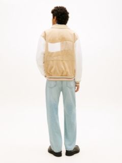 Back Wavy Flag Suede Relaxed Varsity Jacket — Beige 5
