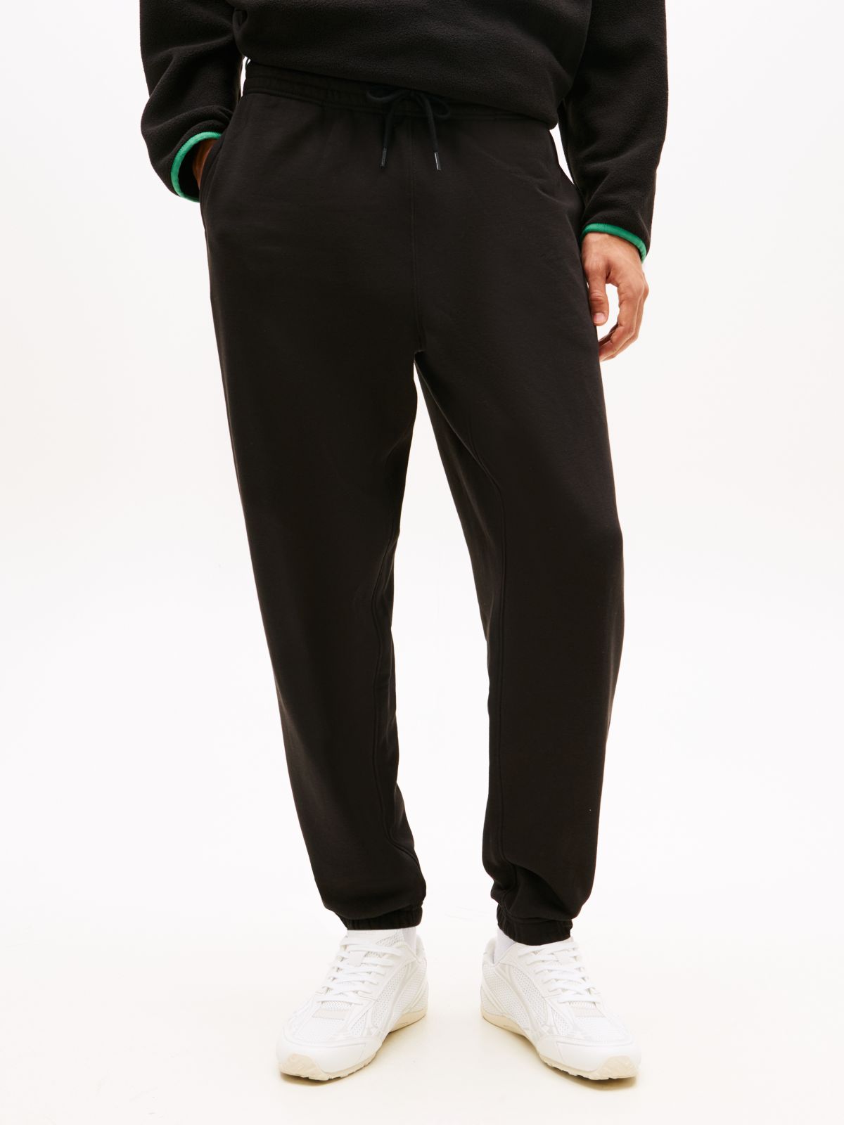 Linear Logo Fleece Drawstring Joggers — Black