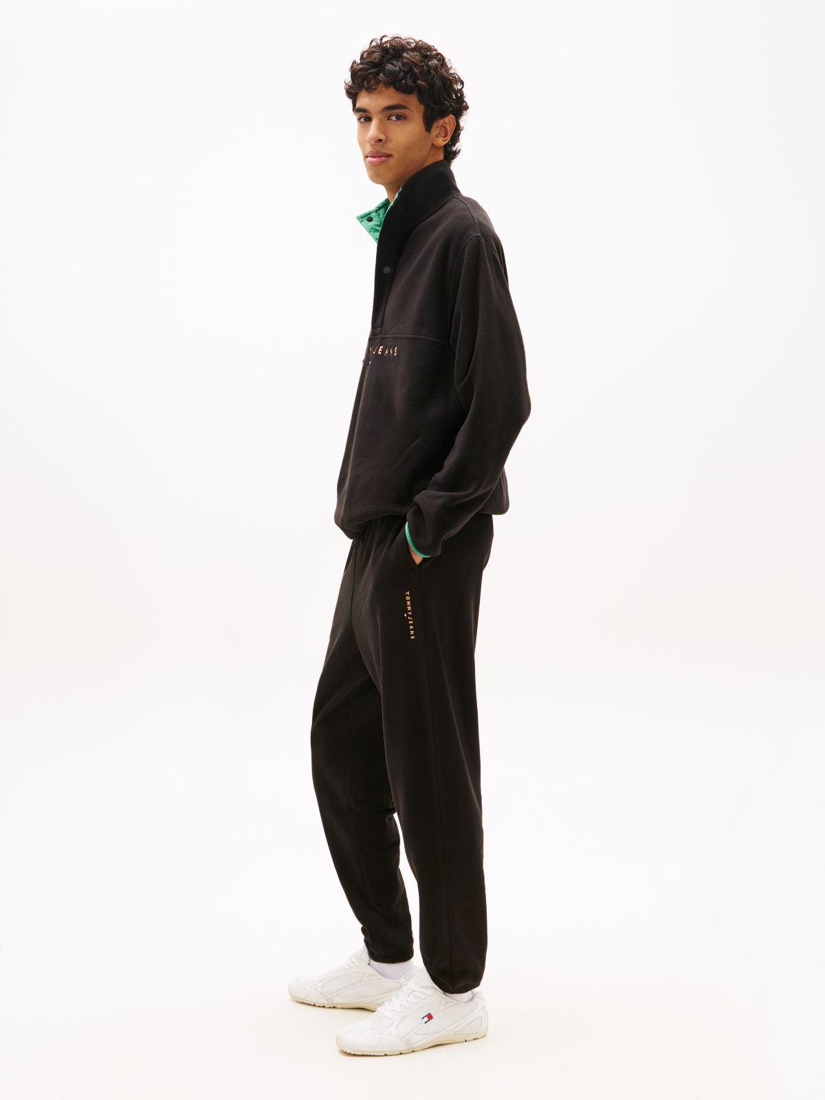 Linear Logo Fleece Drawstring Joggers — Black