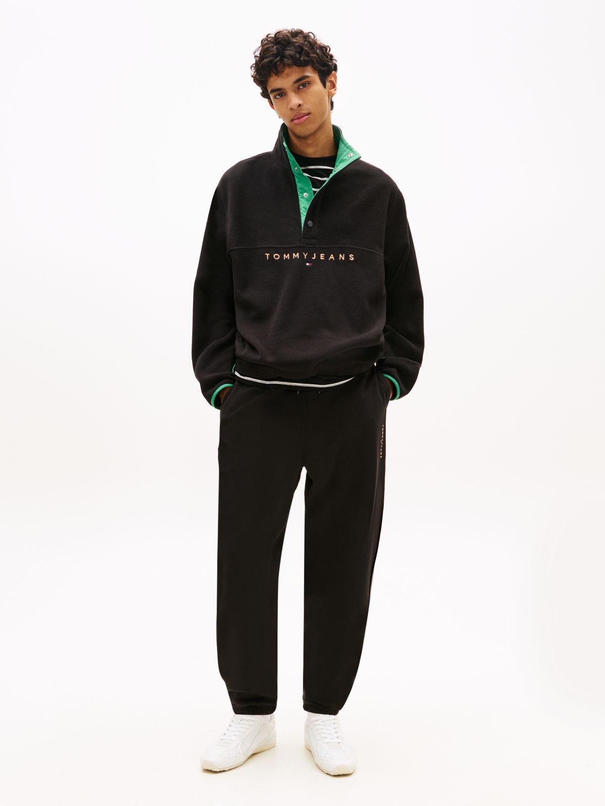 Linear Logo Fleece Drawstring Joggers — Black