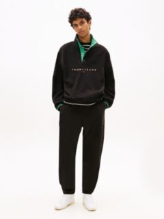 Linear Logo Fleece Drawstring Joggers — Black 1