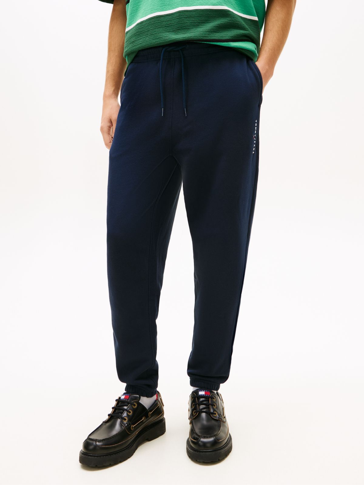 Linear Logo Fleece Drawstring Joggers — Blue