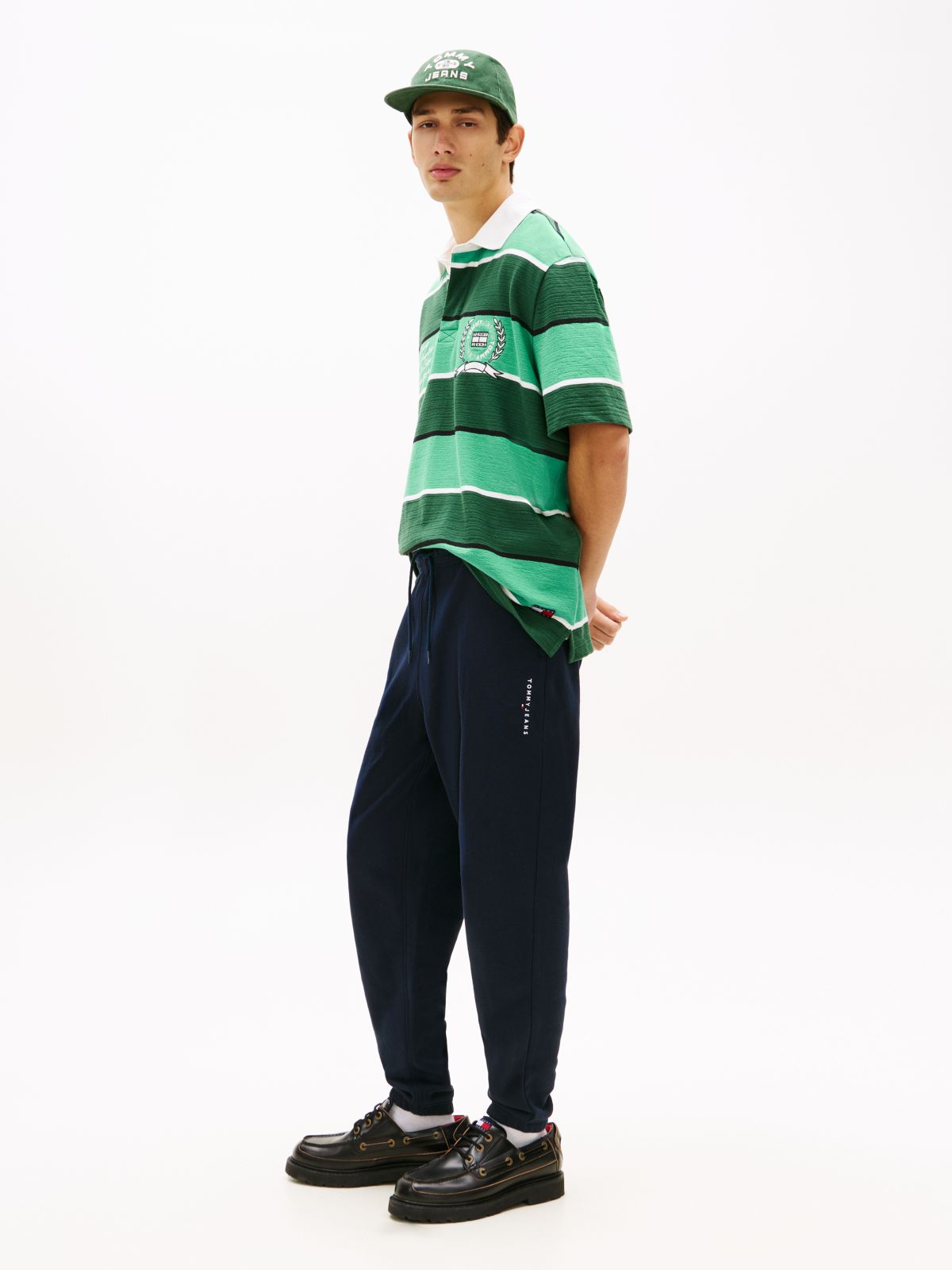 Linear Logo Fleece Drawstring Joggers — Blue