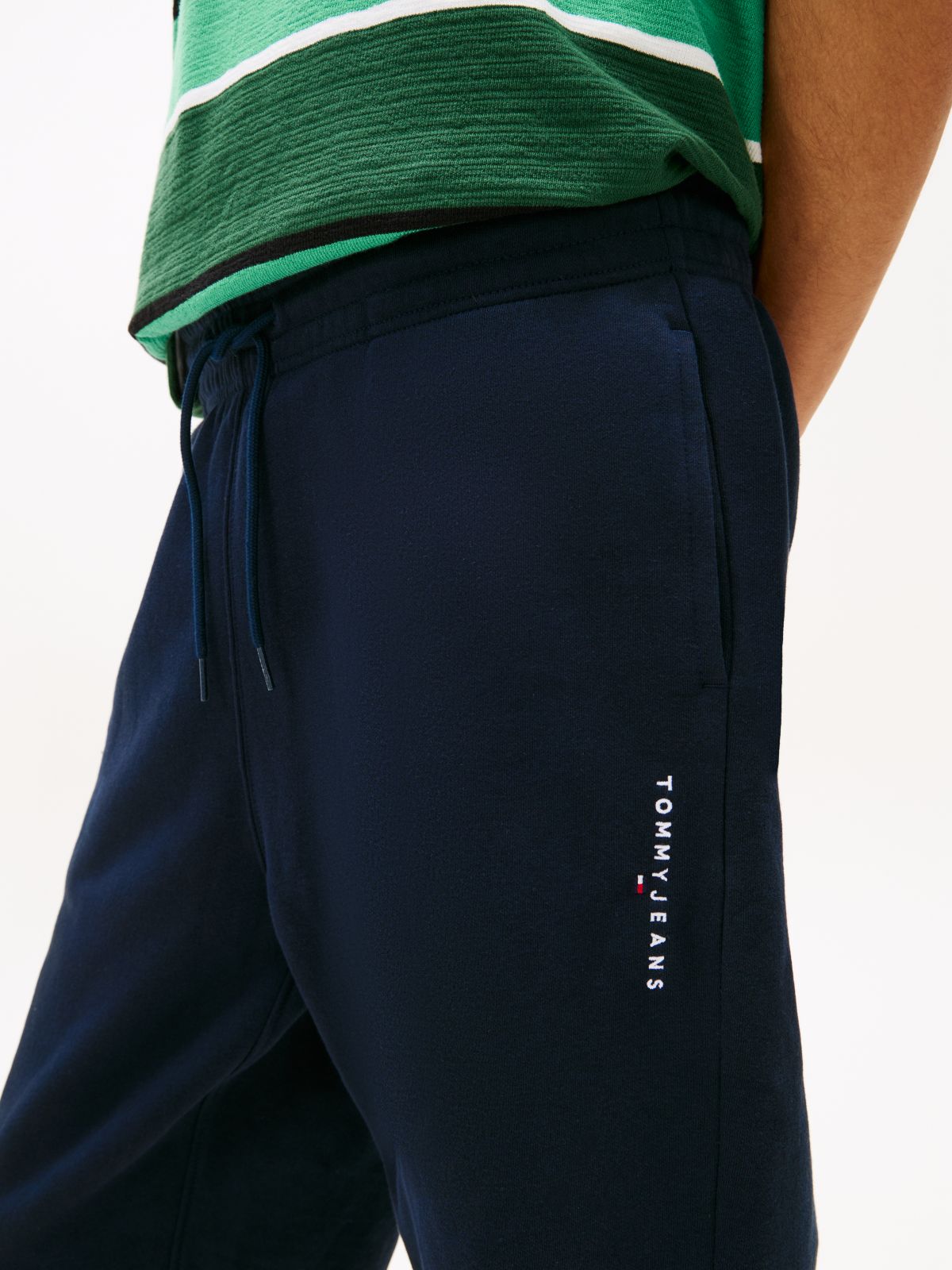Linear Logo Fleece Drawstring Joggers — Blue