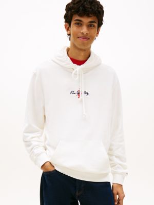 sweat à capuche signature en tissu éponge white pour hommes tommy jeans