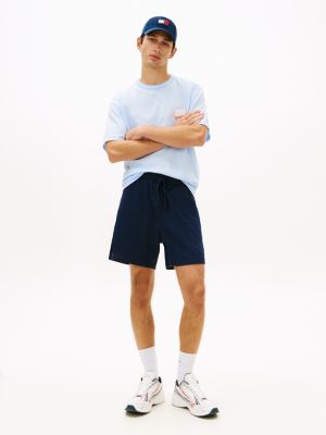 blue sweat-shorts mit logo aus waffelstrick für herren - tommy jeans