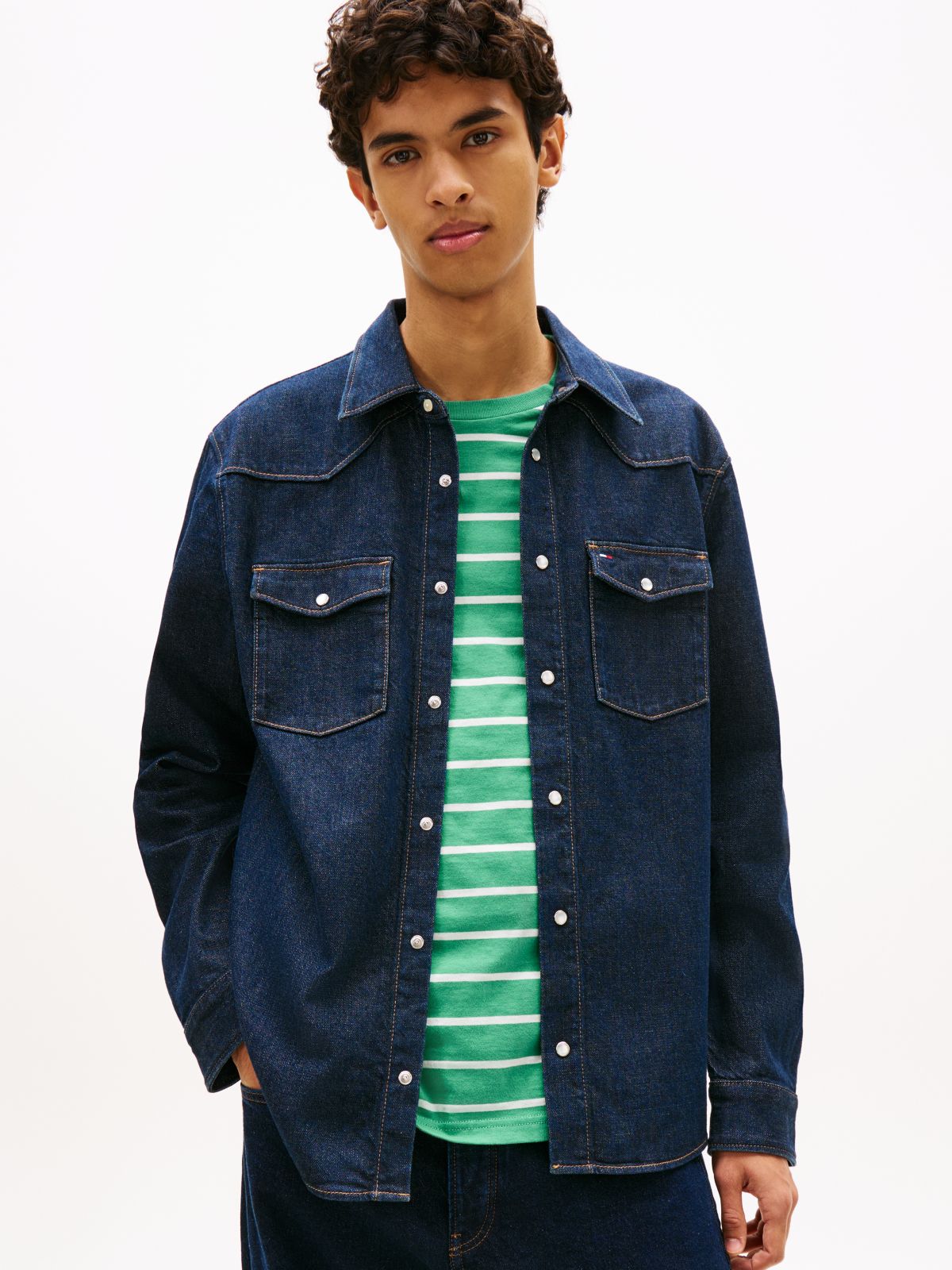 Regular Fit Western Denim Shirt — Blue