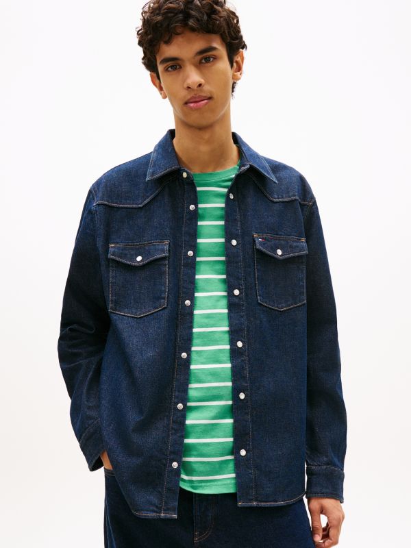 Regular Fit Western Denim Shirt — Blue