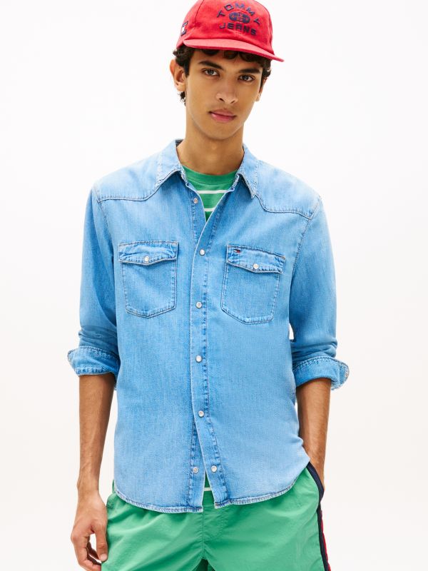 Regular Fit Western Denim Shirt — Blue