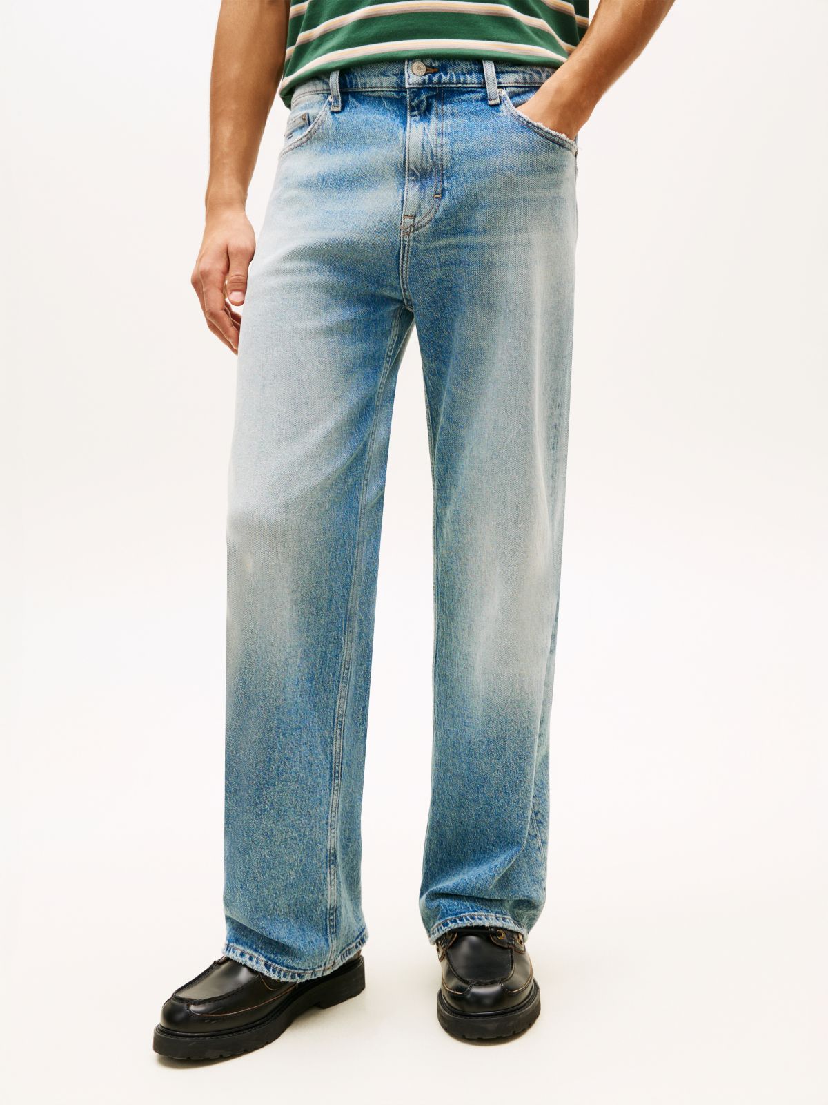 Faded Distressed Bootcut Jeans — Blue