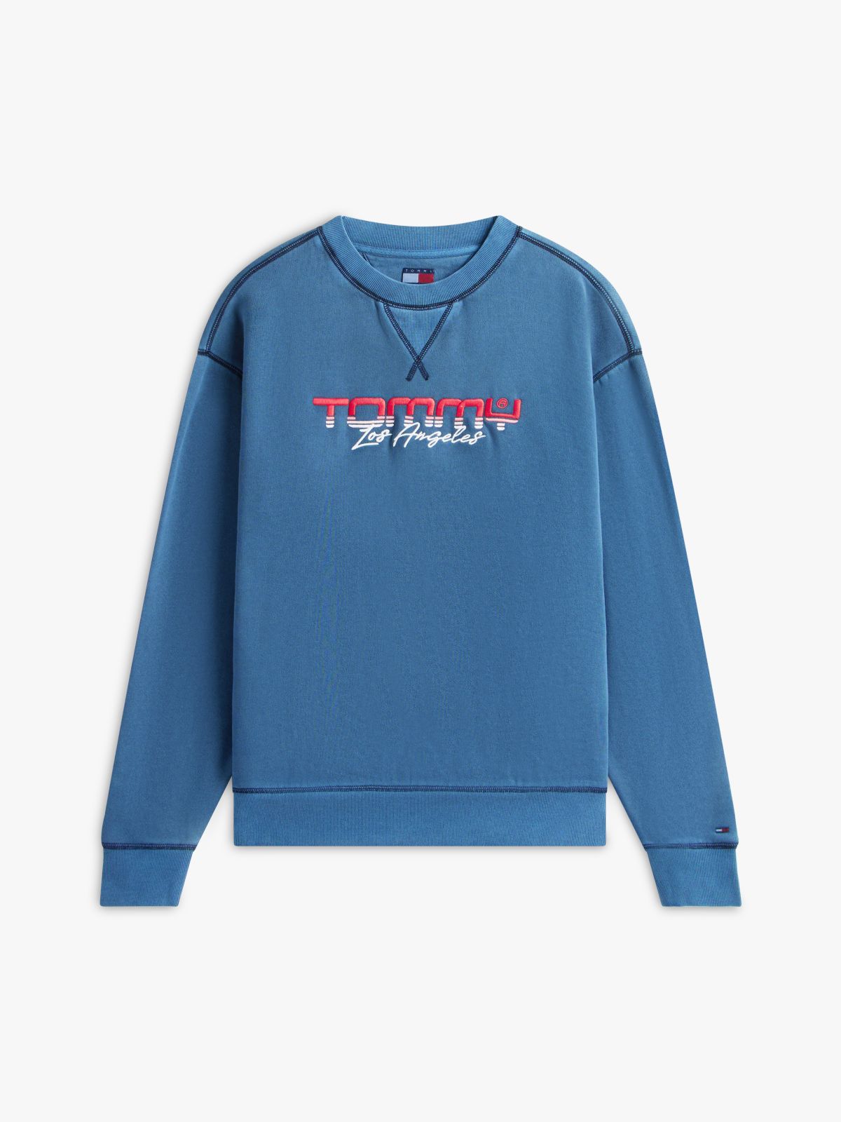 Logo Embroidery Washed Relaxed Fleece Sweatshirt — Blue
