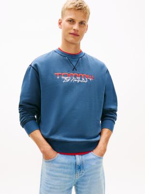 sweat décontracté en molleton délavé à logo blue pour hommes tommy jeans