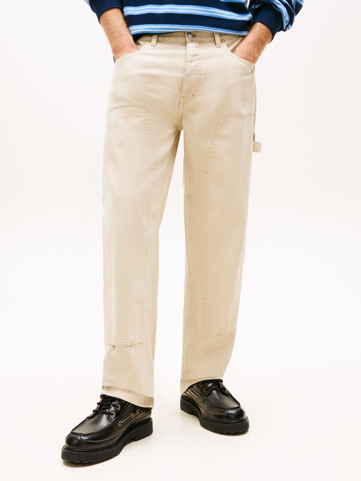 Jaimie Loose Straight Twill Carpenter Trousers — Beige