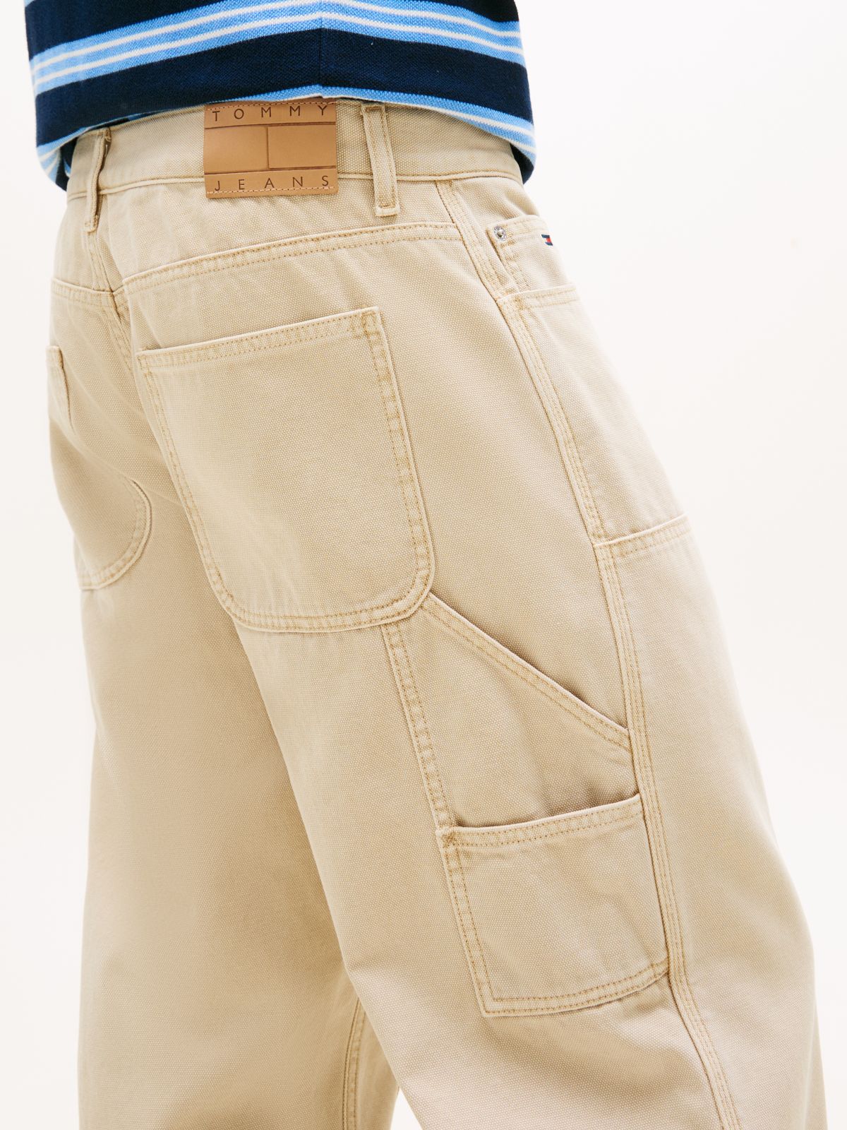 Jaimie Loose Straight Twill Carpenter Trousers — Beige