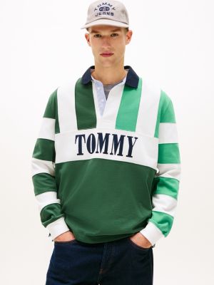 polo rugby relaxed fit color block green da uomini tommy jeans