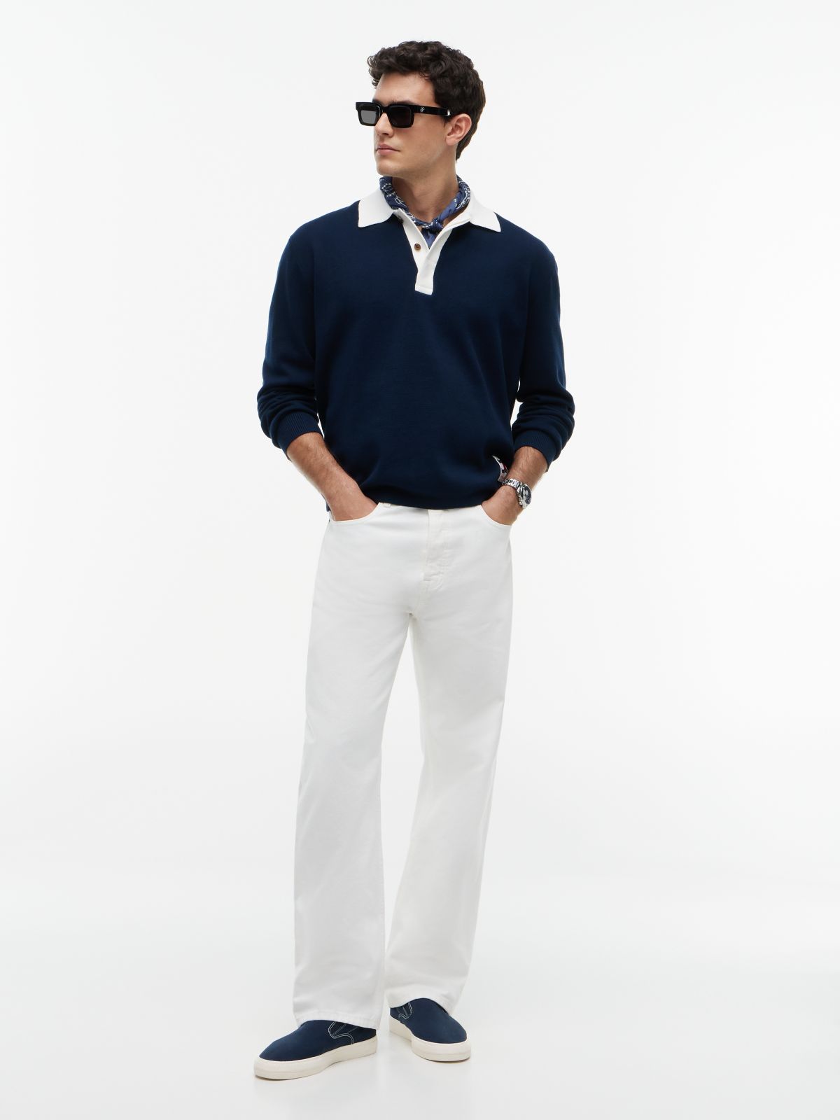Contrast Collar Rugby Jumper — Blue