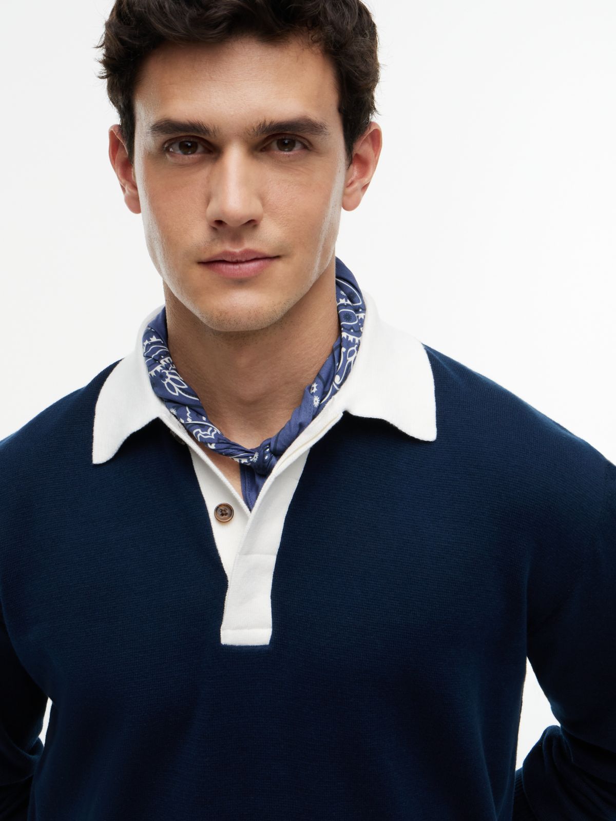 Contrast Collar Rugby Jumper — Blue