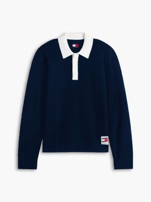 blue contrast collar rugby jumper for men tommy jeans