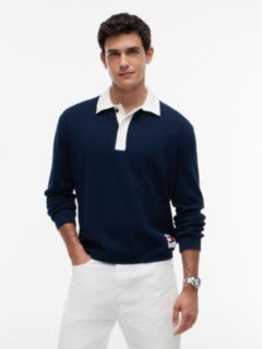 Contrast Collar Rugby Jumper — Blue 1