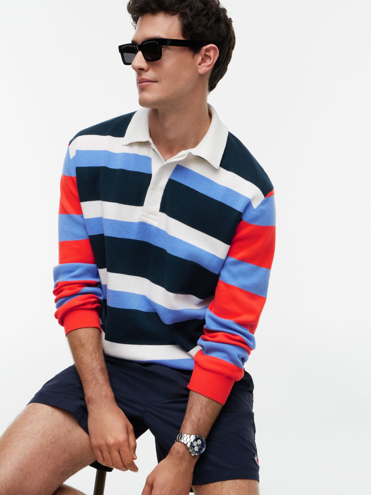 Contrast Collar Rugby Jumper — Blue