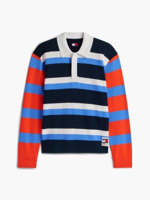 pull de rugby à col contrasté bleu pour hommes tommy jeans