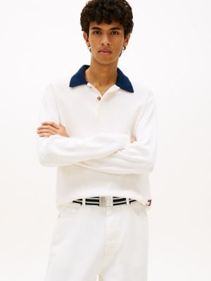 jersey de rugby con cuello a contraste white de hombres tommy jeans