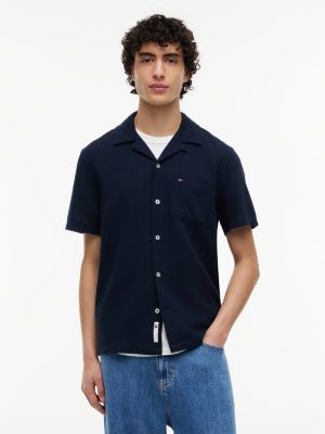 blue regular fit linen blend short sleeve shirt for men tommy jeans