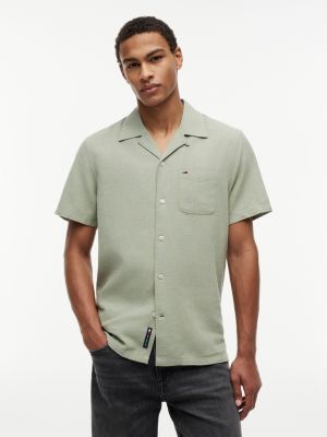 chemise coupe standard manches courtes lin mélangé green pour hommes tommy jeans