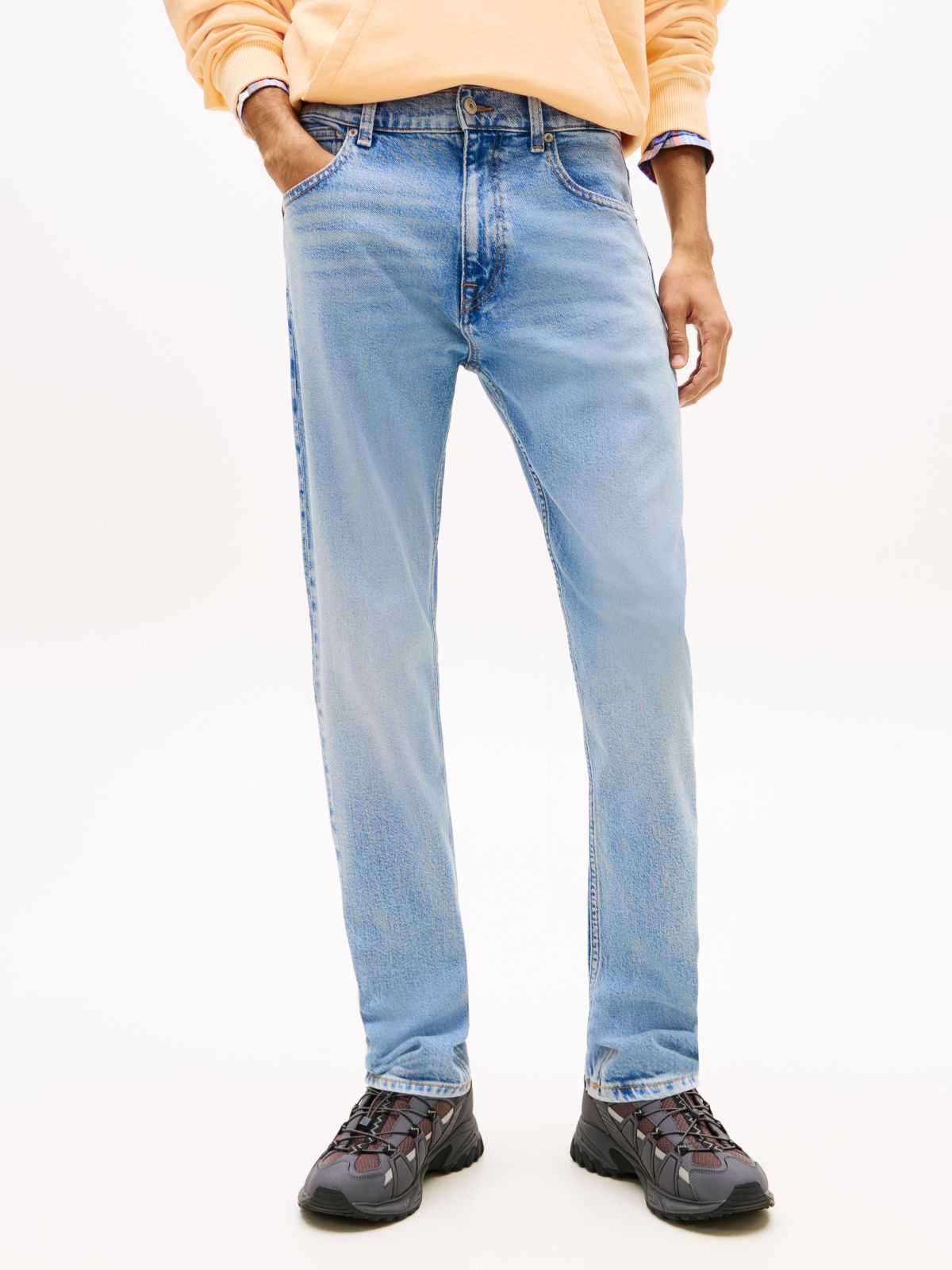 Whiskered Faded Slim Jeans — Blue
