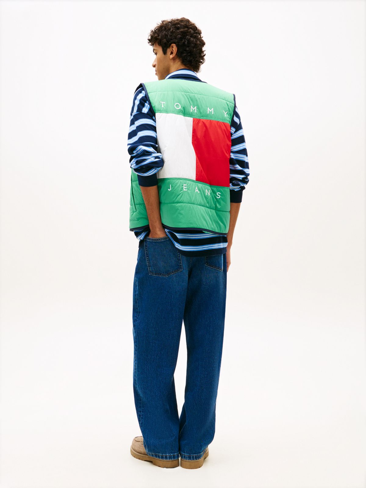 Water Repellent Colour-Blocked Back Logo Gilet — Green