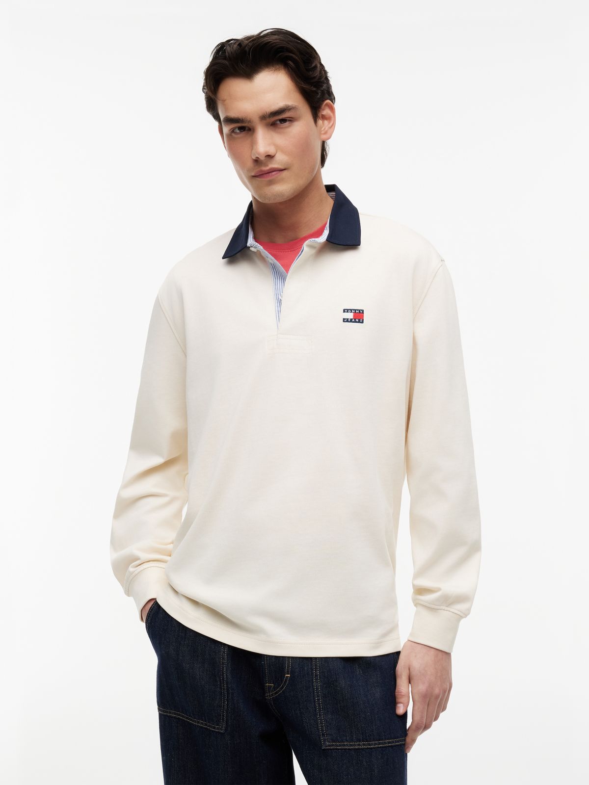 Tommy Badge Relaxed Rugby Shirt — Beige