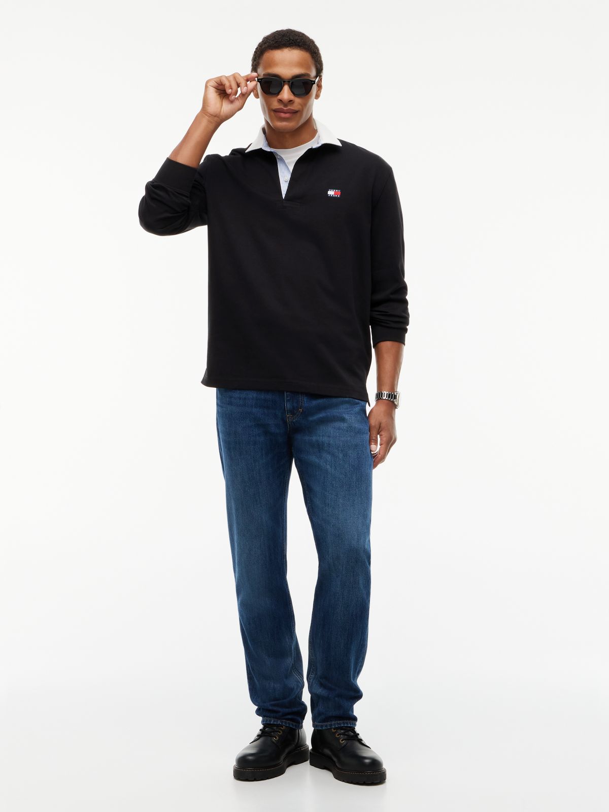Tommy Badge Relaxed Rugby Shirt — Black