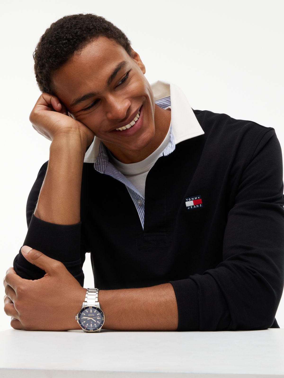 Tommy Badge Relaxed Rugby Shirt — Black