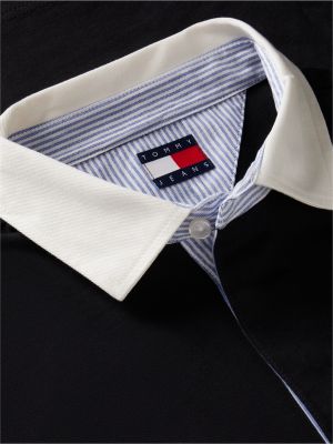 schwarz relaxed fit rugby-shirt mit tommy-badge für herren - tommy jeans