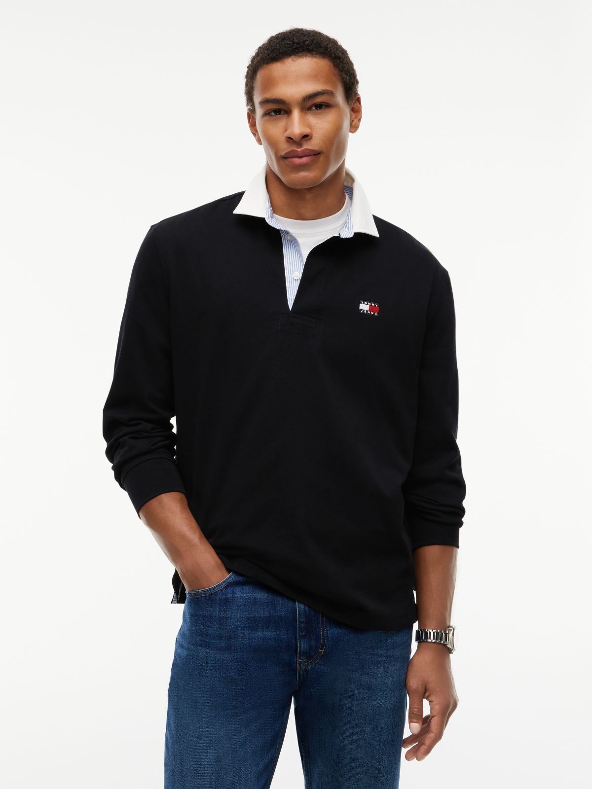 Tommy Badge Relaxed Rugby Shirt — Black