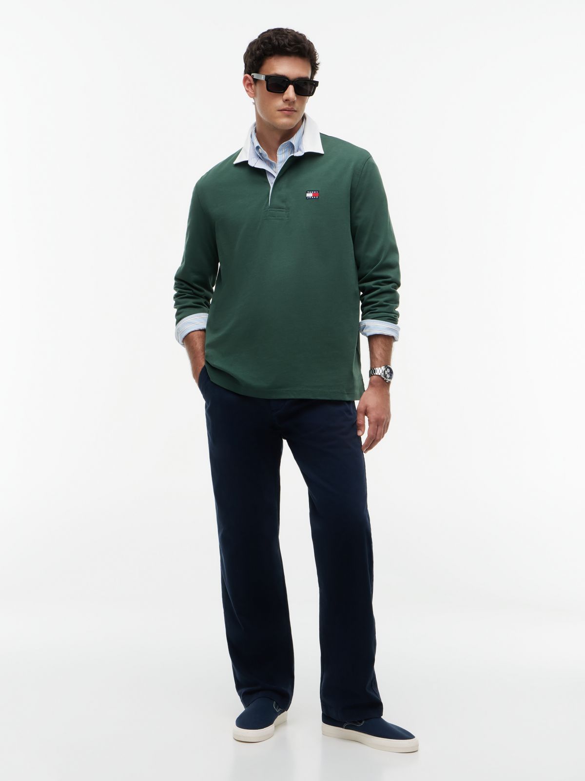 Tommy Badge Relaxed Rugby Shirt — Green