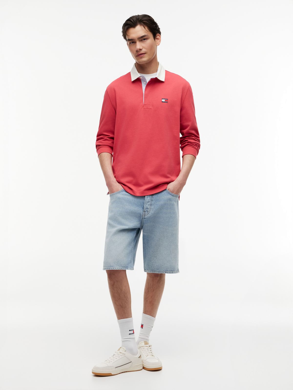 Tommy Badge Relaxed Rugby Shirt — Orange