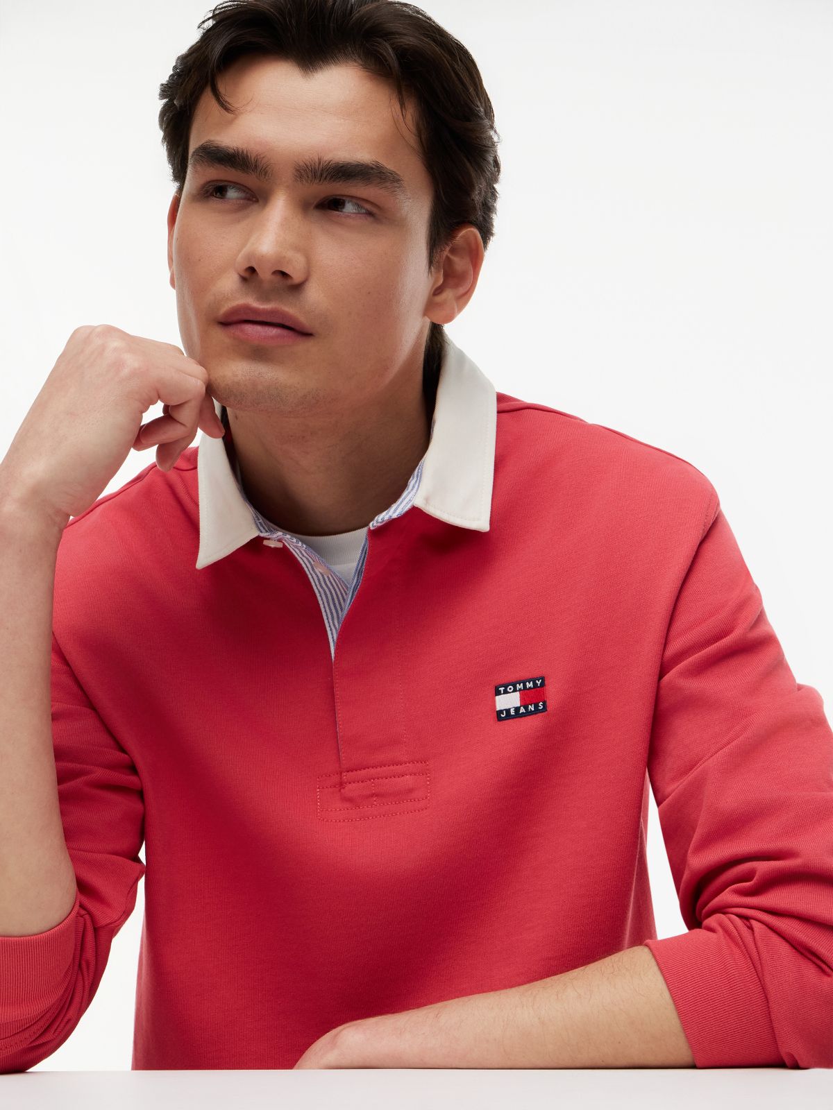 Tommy Badge Relaxed Rugby Shirt — Orange