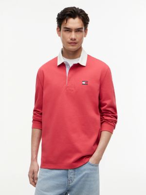 orange tommy badge relaxed rugby shirt for men tommy jeans
