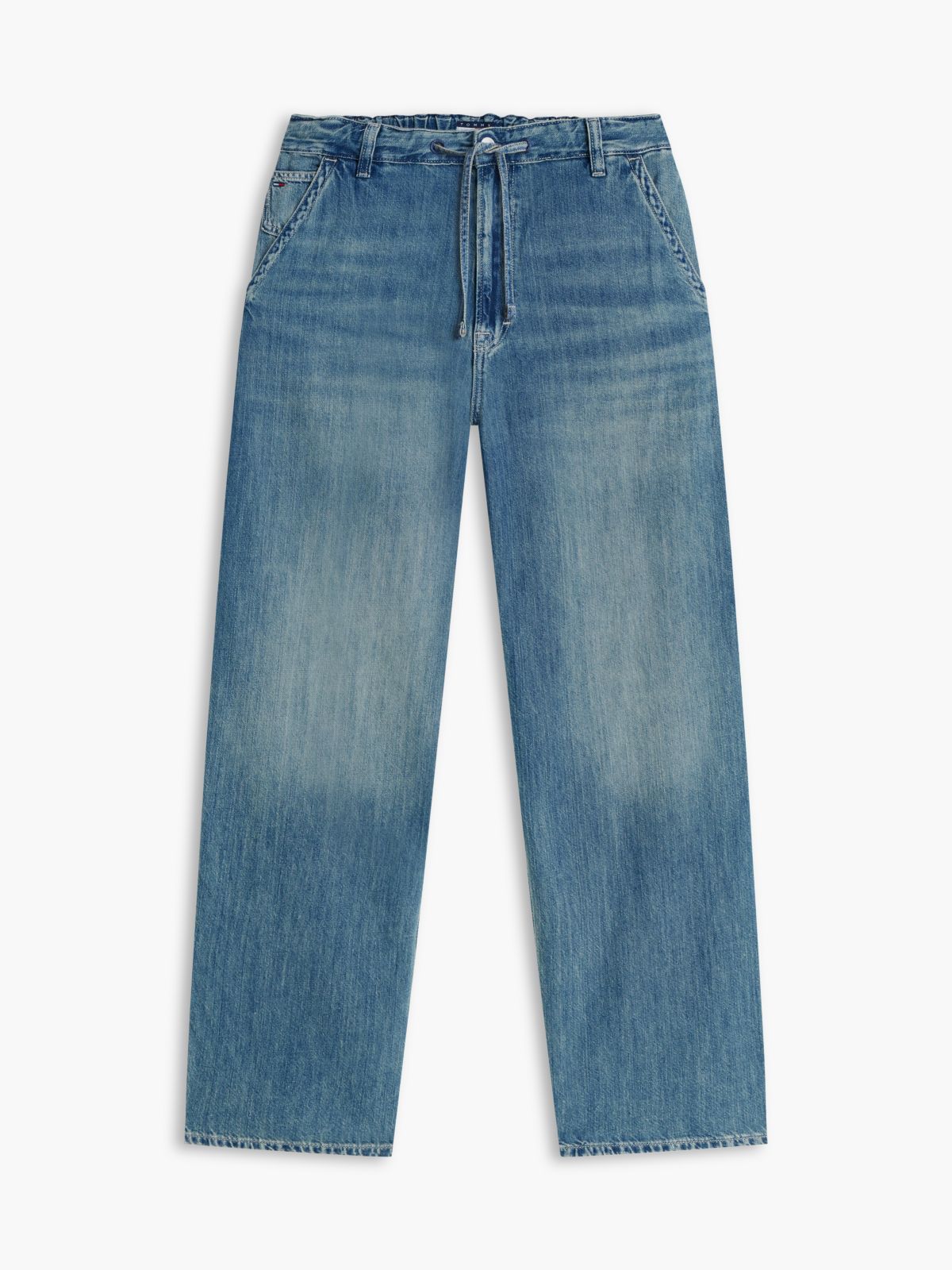 Theo Loose Faded Jeans With Linen — Blue
